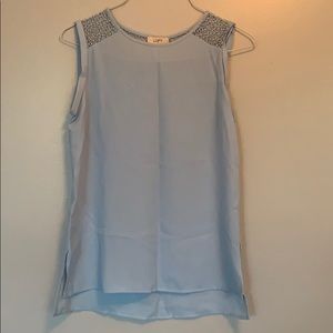 Blue top with detailed shoulders